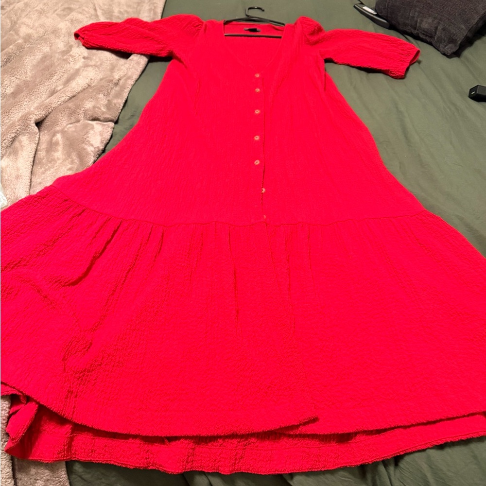 Maeve Anthropologie Bright Red Button-Front Maxi Dress-